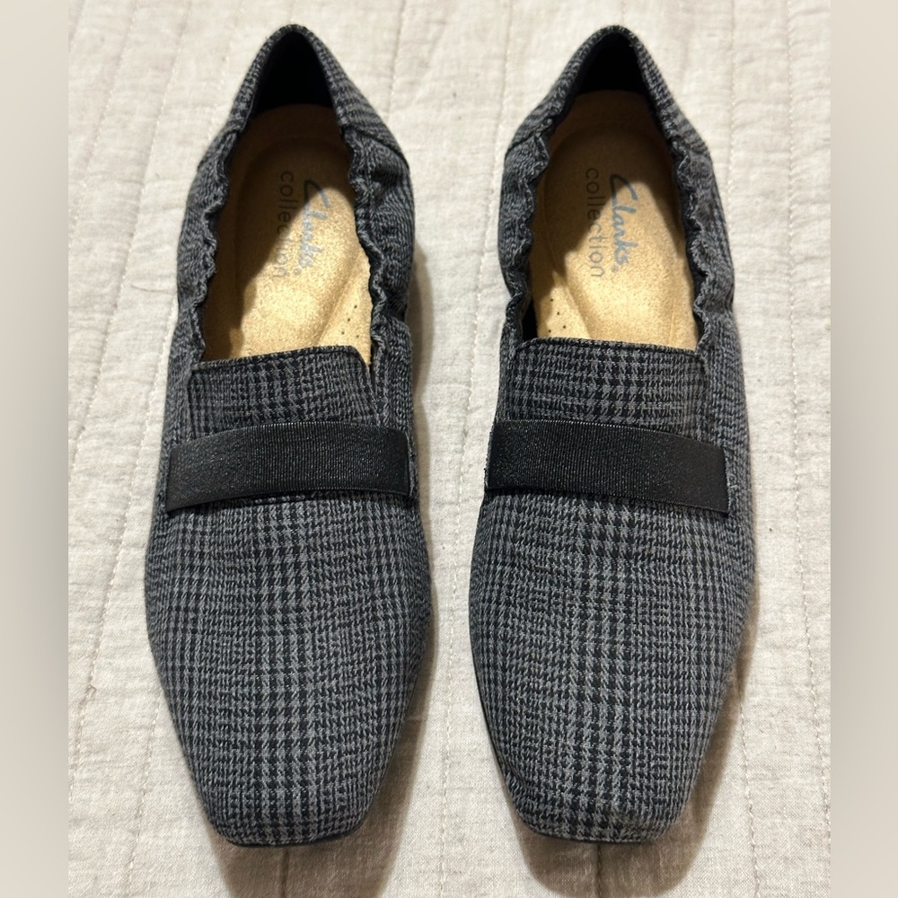 Clarks Gray Plaid Shoes Womens 9